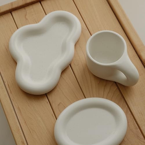 WENSHUO Ceramic Coffee Mug with Saucer, Cute Chubby Cup, 9 oz,Nacre White - Image 6