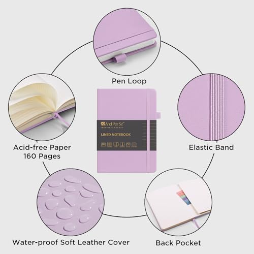 &And Per Se Lined Notebooks 3-Pack Gift Set, A5 Hardcover Journals, 160 Pages 100gsm Thick Paper, 3 Assorted Colors (Cyan, Purple & Light Green) - Image 4