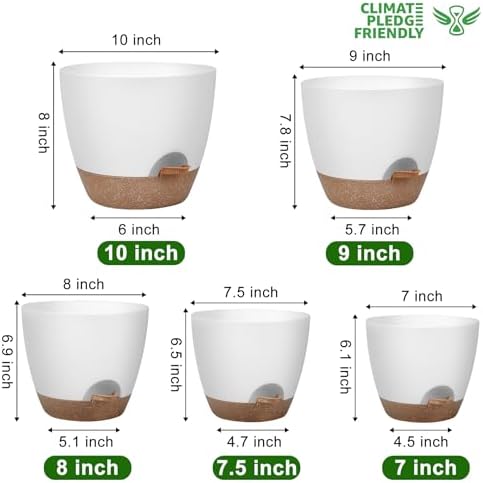 QRRICA 7/7.5/8/9/10 Inch Self Watering Pots for Indoor/Outdoor Plants - Image 3
