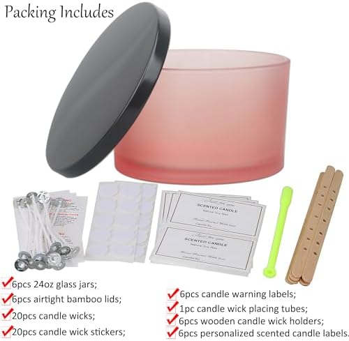 MILIVIXAY 6 Pack 24 oz Candle Jars with Metal Lids and Candle Making Kits - 3 Wick Candle Jar,Bulk Empty Matte Pink Thick Glass Jars for Making Large Candles - Spice, Powder Containers. - Image 3