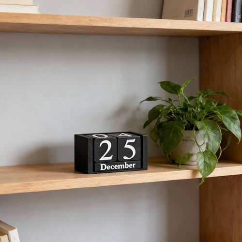 Notakia Black Wooden Block Calendar, Perpetual Desk Calendar, Stylish and Durable Block Calendar for Home and Office - Image 4