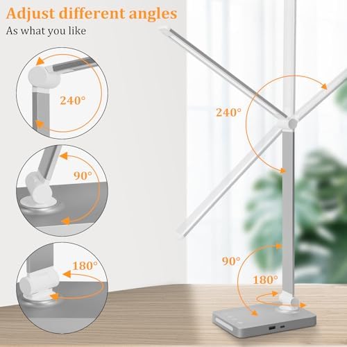 Dott Arts LED Desk Lamp with USB Ports,Touch Desk Lamps for Home Office with 5 Color Modes,3 Brightness Desk Light with Small Night Light,Reading Lamp Table LED Lamp for Bedroom Bedsid Study Sliver - Image 6