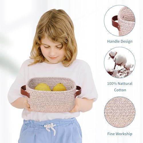 ABenkle Small Storage Basket, Mini Baskets with Handle, Cute Cotton Woven Baskets for Shelves, Boho Decorative Toy Storage Bin for Nursery, Spa, Empty Gift Basket - XS, Mixed Brown - Image 6