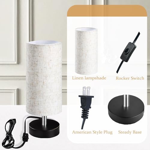 Bedside Table Lamps, Table Lamp for Bedroom, Lamps for Night Stands with Linen Lampshades, Small Table Lamp for Living Room, Office (Bulb Excluded) - Image 4