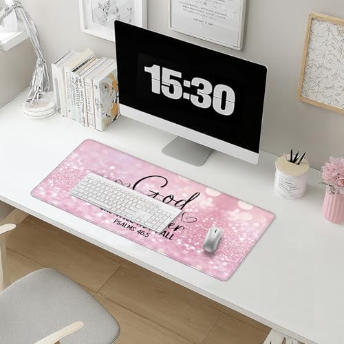 Pink Christian Mouse Pad 31.5x15.7inch, God is Within Her She Will Not Fall Bible Verse Mouse Pad for Wireless Mouse Computers Laptop Desk Accessories, Christian Gifts for Women - Image 6