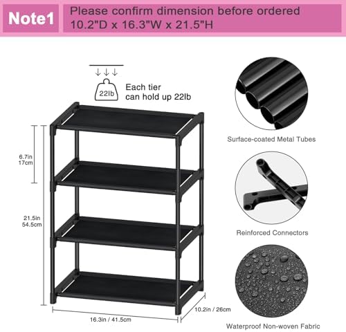 Autonomier 4 Tier Extra Small Shoe Rack (16.3" Wide), Space Saver Shelf - Image 3