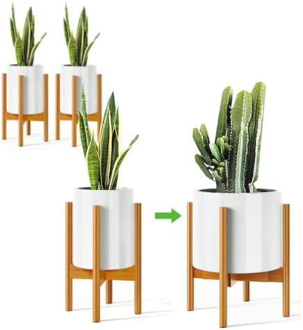 MUDEELA Plant Stand for Indoor, Bamboo Material, Pale Brown, 14.5 Inch Tall by MUDEELA