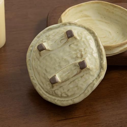 Wabi Sabi Ceramic Jewelry Dish, Earth Tone Rustic Footed Ring Dish, Minimalist Shallow Trinket Bowl for Rings Earrings Necklaces, Jewelry Tray for Vanity Counter Nightstand, Women Jewelry Gift - Image 2
