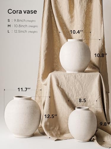 White Ceramic Vase - Large 12.5 Inch Round Floor Vase for Centerpieces, Farmhouse Flower Vases, Rustic Minimalist Home Decor (Sandstone White) - Image 3