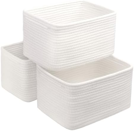 R RUNKA Small Cotton Rope Basket – Storage Bin for Organizing (10.6" x 6.7" x 6.7"), Bathroom Storage Basket for Shelf, Counter & Closet（White） by RRUNKA