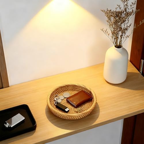 Handwoven Rattan Small Key Bowl - 7.6 Inch Round Catch All Tray for Keys,Coins, Wallet, Jewelry - Natural Wicker Organizer for Entryway, Desk, Nightstand - Image 4