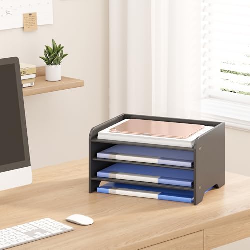 Bamboo File Organizer for Desk, Paper Tray with Pen Holder - Image 4