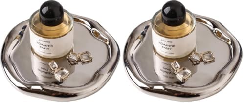 Silver Tray Decorative Vanity Tray Bathroom Tray Ceramic Jewelry Dish (Pack of 2) by CHENDECOR