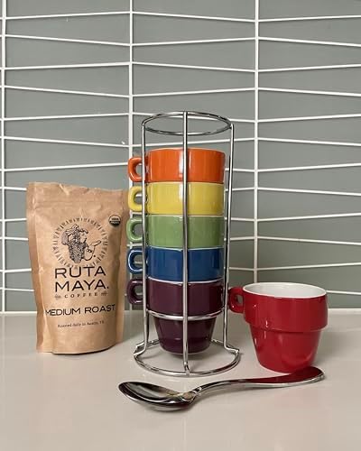 gypsy color 3 oz Espresso Stacking Mug Set with Metal Stand, Set of 6 - Image 3