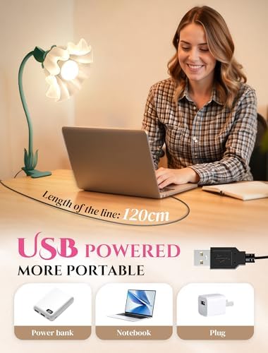 Clip On Flower Lamp for Bedroom, Aesthetic Bedside Reading Light with Flexible Gooseneck, 3 Color Modes Cute Desk Lamp Decor for Dorm Room, Headboard, Nightstand and Home Office - Image 6