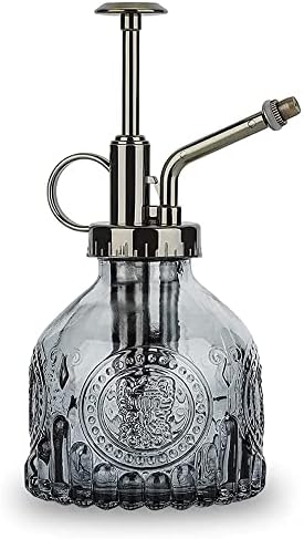 Glass Plant Mister Spray Bottle Indoor Watering Can 6.4inch Tall with Bronze Plastic Top Pump Vintage Small Plant for Outdoor Garden Succulent Flower (Gray) by UPCSKDA