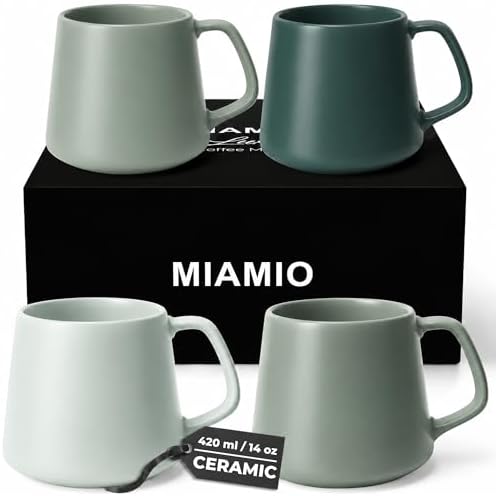 MIAMIO - Coffee Mugs Set of 4, Ceramic, Large (14oz) - Luxe (Evergreen) by MIAMIO