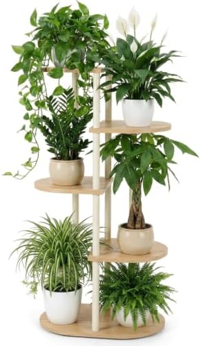 Tiered Plant Stand Indoor, Tall 5 Tier 6 Potted Wooden Plant Shelf for Multiple Flower Plants, Multi Corner Metal Plant Holder Indoor for Patio Garden Patent Design Living Room Balcony Bedroom, White by Unknown