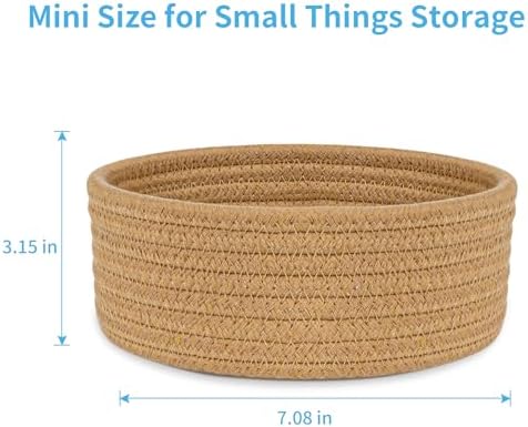 ABenkle 2 Pack Small Baskets, Cotton Rope Woven Basket, Cute Mini Tiny Storage Baskets, Decorative Boho Basket for Nursery Living Room Bedroom Shelf, Empty Gift Basket - Brown - Image 2