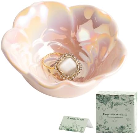 Mecaikru Ceramic Jewelry Dish, 3.5 in Flower Ring Tray, Iridescent Finish by Mecaikru