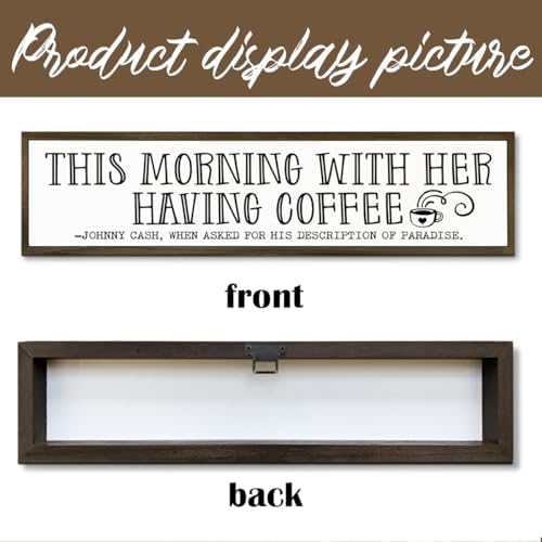 Coffee Wood Sign, Decorative Wooden Box Sign, Coffees Lover Decoration for Home Kitchen Bedroom, Cafe Decor, Valentines Day Decor, This Morning with Her Having Coffee Signs, 17.8x4x1.2 inches - Image 3