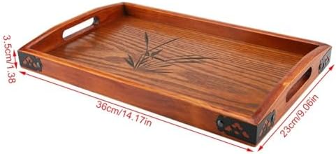 14.17x9.06 Inch Wood Serving Tray Multipurpose Desk Organizer Easy Clean Wooden Tray Rustic Handle for Coffee, Tea, and Snacks - Image 2