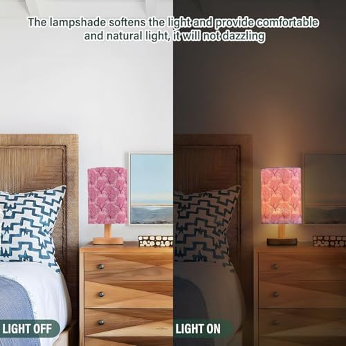 Pink Brain Trees Weird Patterned Bedside Table Lamps with USB Port for Bedroom Lamp Accent Table Lamp Small Nightstand Lamp Sturdy Linen Shade Wooden Base Decorative Lamps for Kids|Reading|Dorm|Home - Image 3