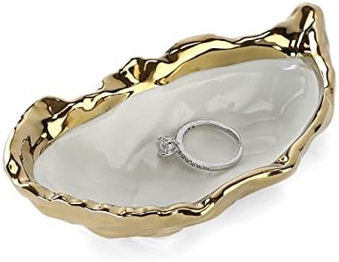 HOME SMILE Oyster Shell Ring Dish,Jewelry Dish Tray, Trinket Tray, Long Distance Friendship Gifts for Women,Ceramic Gold by HOMESMILE