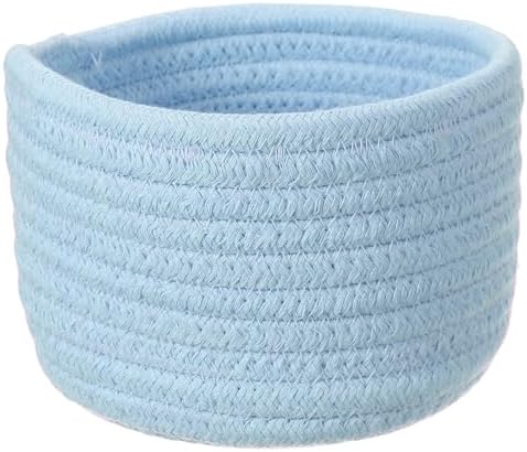 uxcell Blue Small Cotton Rope Woven Storage Basket, Shelf Closet Storage Gift Woven Baskets Cute Nursery Box Bin Decor Organization Bin for Home Supply, Round, 5.6x3.6 by uxcell