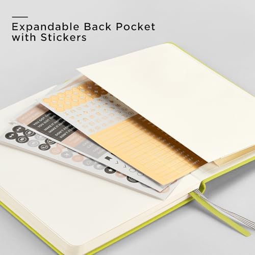 &And Per Se Dotted Journal Notebook, A5 Hardcover Leather Dotted Journal, 160 Pages 100gsm Thick Dot Grid Paper, 3 Sheets of Stickers Included - 5.7'' x 8'' (Emerald) - Image 6