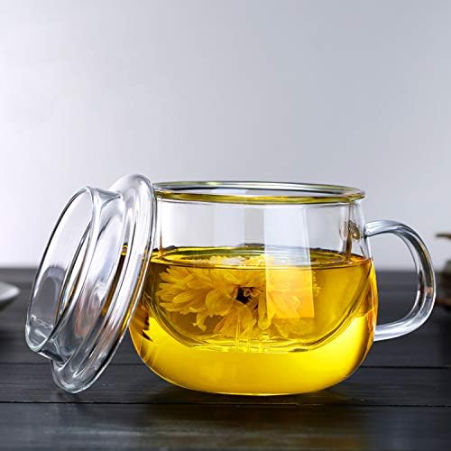 13oz Clear Glass Tea Infuser Cups wtih Filter Basket and Lid for Loose Leaf - Image 2