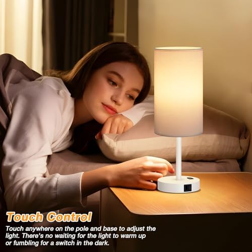 Dicoool 17.4" Bedside Lamp for Bedroom - Dimmable Touch, USB A+C, AC Outlet - Image 2
