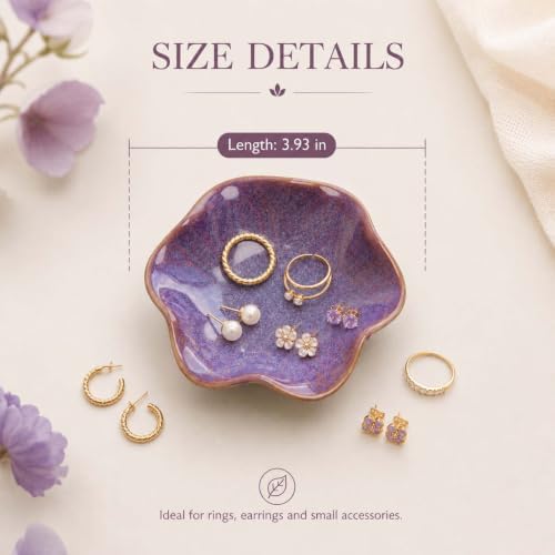Purple Jewelry Dish Tray, Ring Dish, Ceramic Lotus Leaf Trinket Tray - Image 4
