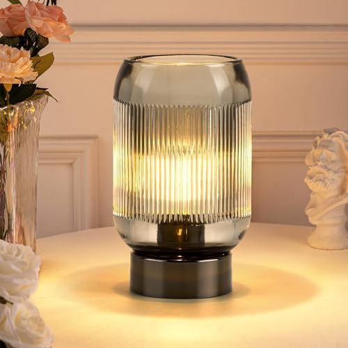 Small Battery Operated Lamp with Timer, Ribbed, Black by SisiHokai
