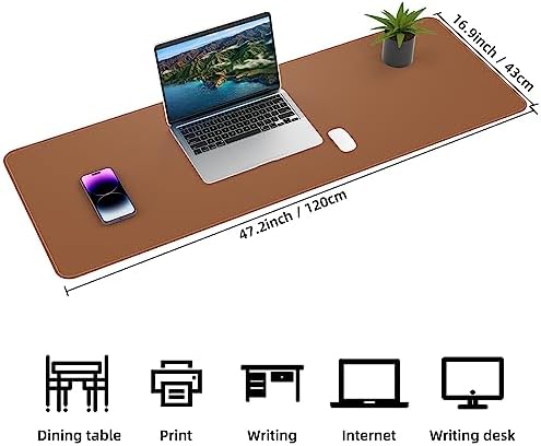 AFIING Leather Desk Pad Protector, Large Desk Mat with Natural Cork & PU Leather, Mouse Pad, Non-Slip Waterproof Desk Writing Pad for Office and Home (Brown) - Image 2