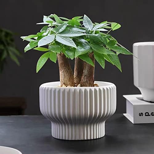 Puoyik 2 Piece Set of Flower Pots 8/6 inches, Ceramic Flower Pots with Drainage Holes, Indoor and Outdoor Plant Flower Planter (7.8/5.9 White) - Image 4