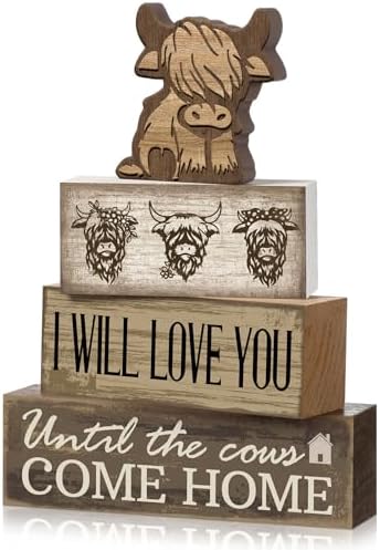 Moucuny 4 Pcs Highland Cow Table Decorations Cow Wooden Signs by Moucuny