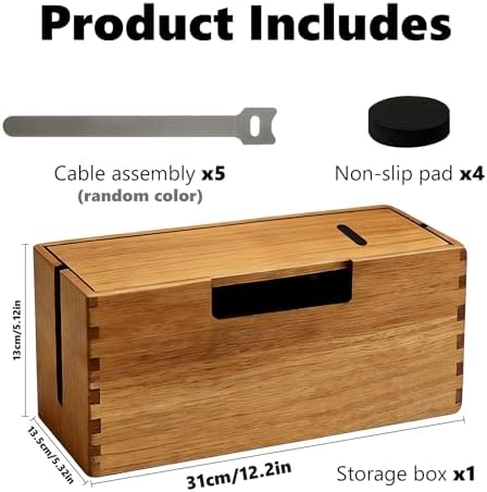 Acacia Wood Cable Management Box, Wooden Cord Hider Organizer for Power Strip, Desk/Floor/TV Wire Storage, Under Desk Cable Organizer for Home Office - Image 7