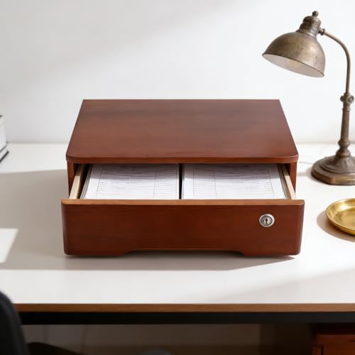 Wooden Desktop Storage Box with Lockable Drawers, Flat File Cabinet Drawer Desktop Storage Box, Countertop Storage Cabinet for Office Home Toiletries Supplies Vanity (Walnut, 1 Drawer) - Image 5
