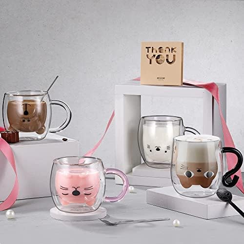 ecooe Cute Cat Mug Glass Coffee Cup 9.8oz Double Walled Glass Mug Latte Cup - Image 6