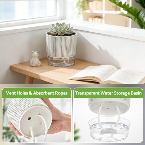 Self Watering Pots for Indoor Plants, 4 Inch Self Watering Flower Pots - Image 3
