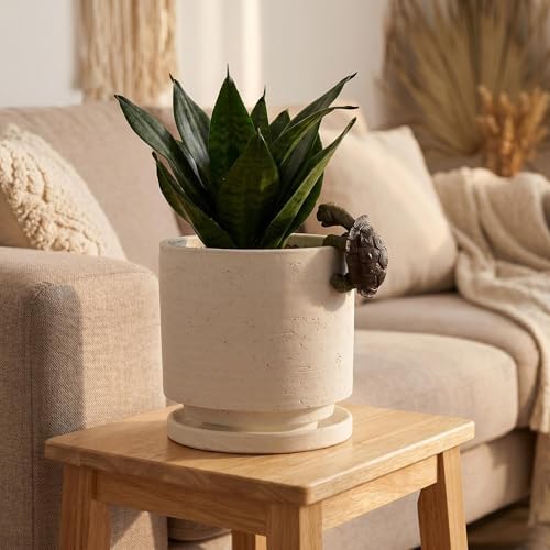 Nihow Ceramic Plant Pot with Resin Figure/Drainage Hole & Saucer,5.7 Inch - Image 6