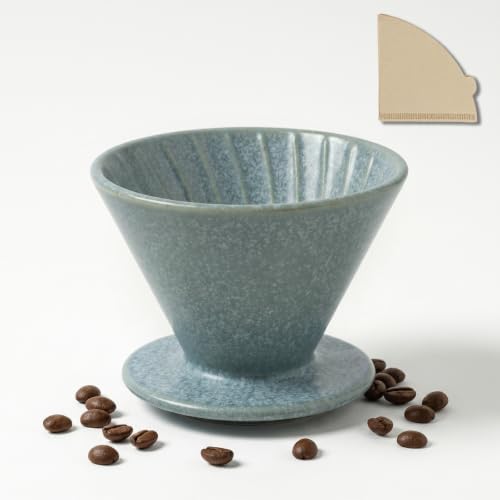 DIF DECO Ceramic Pour Over Coffee Dripper, Reusable Porcelain Portable Pour Over Coffee Maker, Slow Brewing Accessories with 1 Holes for Home, Office, Travel, Camping (Blue) by DIFDECO