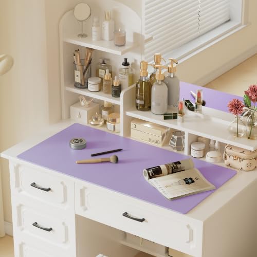 Aothia Faux Leather Desk Mat Mouse Pad, 47.2" x 23.6", Light Purple - Image 6