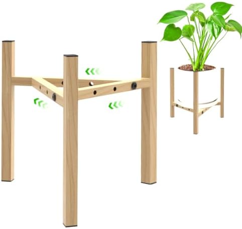 Airpark Adjustable Metal Plant Stand, Stable Plant Pot Flower Holder Indoor Outdoor Corner, Fit 8 9 10 11 12 inch Pots, Wood-Grain (Pot & Plant Not Included) by Airpark