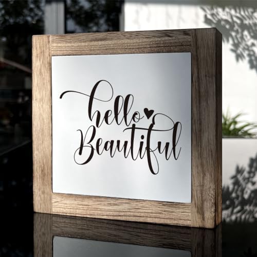 Hello Beautiful Sign, Rustic Wood Sign, Bathroom Decor Set, Wooden Box Signs for Home Decors, Modern Farmhouse Decor for Shelf Tabletop Desk, Housewarming Decors, Bathroom Box Signs B6-122 - Image 3