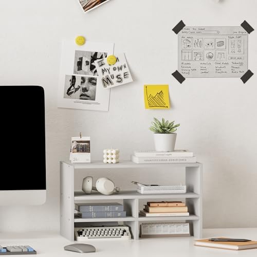 Wood Standing Desk Organizer with Five Storage Spaces, Desk Organizer Shelves with Storage for Classroom, Office, White - Image 2