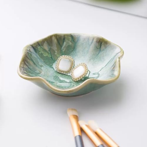 2 Pack Lotus Leaf Shape Ceramic Jewelry Dish - Green, Blue - Image 5