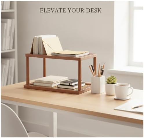 Natural Bamboo Desktop Organizer Rack, Vertical File & Mail Sorter for Office Desk or Kitchen Counter, Sturdy Open Shelf Storage (Brown) - Image 2