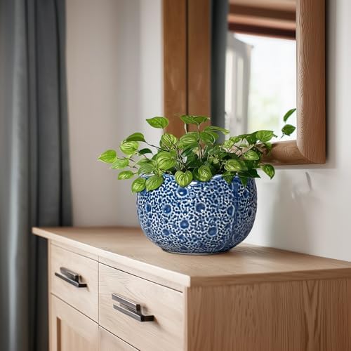 Ceramic Pots for Plants - 8 Inch Round Planter with Drainage Hole, Round Decorative Plant Pots for Indoor Outdoor, Modern Unique Flower Pot, House Living Room Decor, Home Gifts, Blue - Image 7